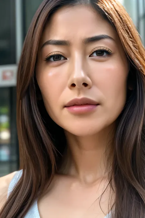   beautiful Japanese actress , 1 girl,Flying debris,,Award-winning photo,  very detailed,  Keep Your Eyes Focused , Nose and mouth, face focus,  face、 Age 35, review、Symmetrical face, Insulated、angle from below、Extended C-shaped nostrils ,(Sharp Nose)Sweat...