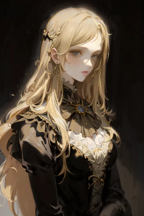 portrait of a beautiful teenage girl as a Victorian gothic vampire, portrait style. blonde hair. Victorian Noblewoman vampiric.