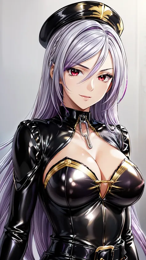 (masterpiece, best quality, beautiful and aesthetic:1.3),1woman, ((very mature woman)),(30 years old, thirties), solo, light smile,  (silver hair streaked white:1.4), (Gradient purple hair ends:1.6), hair strand, absurdly long hair, single sidelock, wavy h...