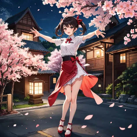 Cherry Blossoms at Night,landscape, cherry blossom petals dance,