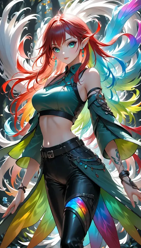 1 girl, \character "atlas"\, alone,  aesthetic fusion with bshp  ,whole body, high elf family , red hair,jade colored inner colo...