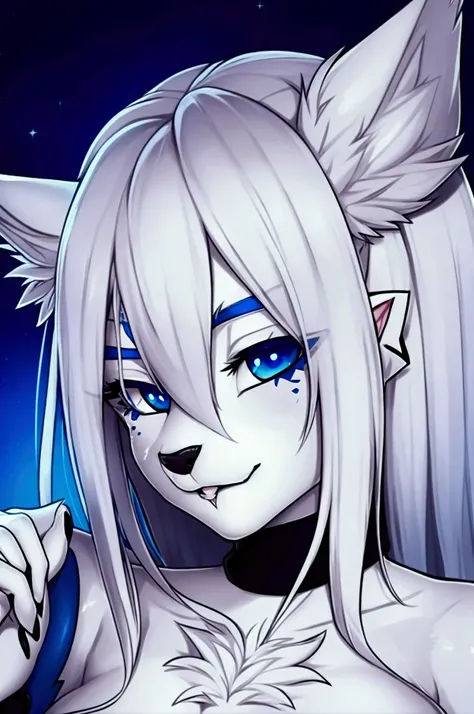 Furry girl sex blue eyes with white hair showing her tongue