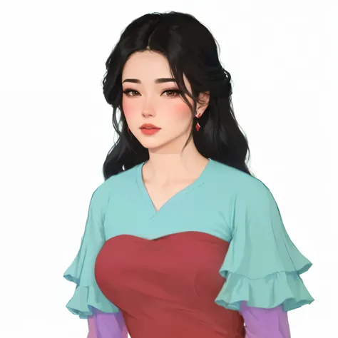 a cartoon of a woman in a red dress with a blue top, in the art style of bowater, inspired by reyna rochin, inspired by Sim Sa-jeong, digital art of an elegant, inspired by Nazmi Ziya Güran, inspired by Yang Borun, inspired by Altoon Sultan, cartoon artsty...