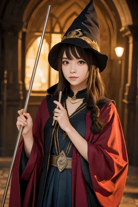 cute female wizard with a cane in her hand