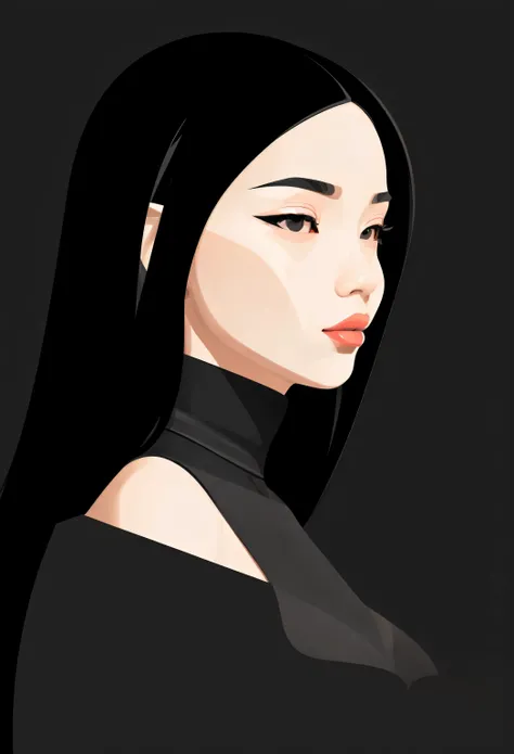 (((Vector，flat form style，illustration，digital art illustration)))，1 asian girl，unique，pretty face，profile，portrait，Shoulder，Black high neck，Geometric Gradients，artistic conception，Abstract，Minimalism，minimalist lines，portrait，big breasts, sideboob, realis...