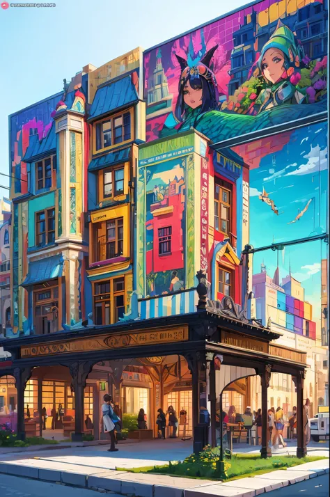 Colorful Building Mosaic Art, Detailed and detailed depiction, Many buildings come together to form a sexy women face, Draw a picture of a sexy women, Countless buildings depicting dynamic women, Concept Art, Building mosaic art that vividly depicts the st...