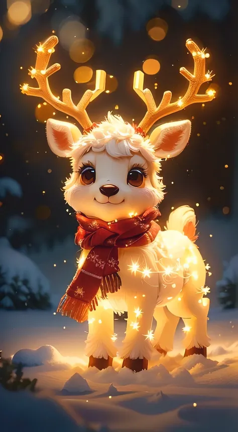 rudolph the reindeer is wearing a scarf and a scarf around his neck, adorable digital painting, cute digital art, cute detailed digital art, adorable glowing creature, cute 3 d render, cute! c4d, so cute, cutest, beautiful and cute, cute artwork, cute ador...