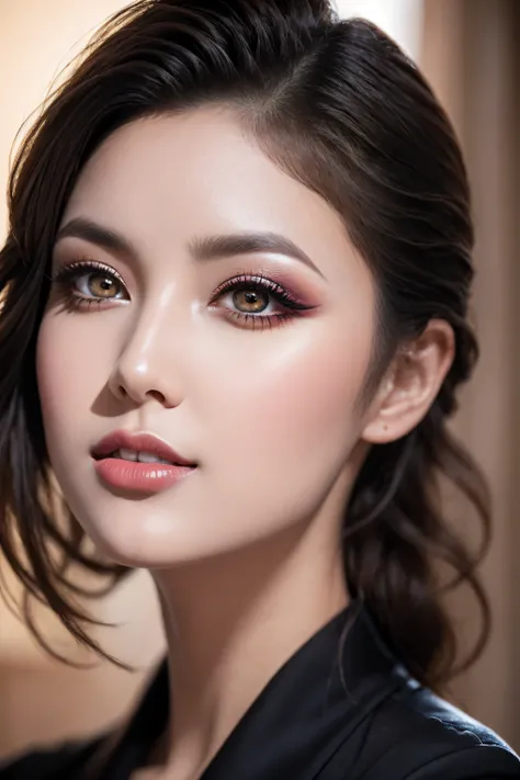 (Realistic,,(Masterpiece Realism)),(UHD, hyper photorealistic, extremely quality details), (intricately detailed digital art), (ultra realistic texture details: velvety skin, hair), (ultra quality), professional photography, (glamour shot of Japanese woman...