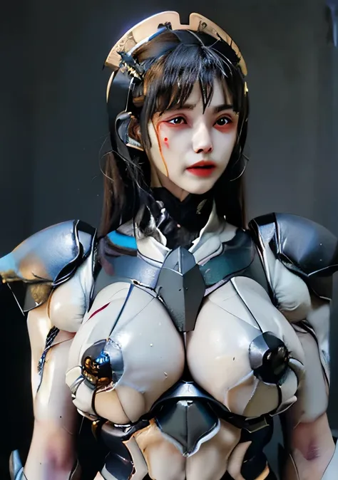 advanced artificial intelligence sexy silicone suit alien mecha on the dark night gotham nightclub dance floor，equipped with a h...