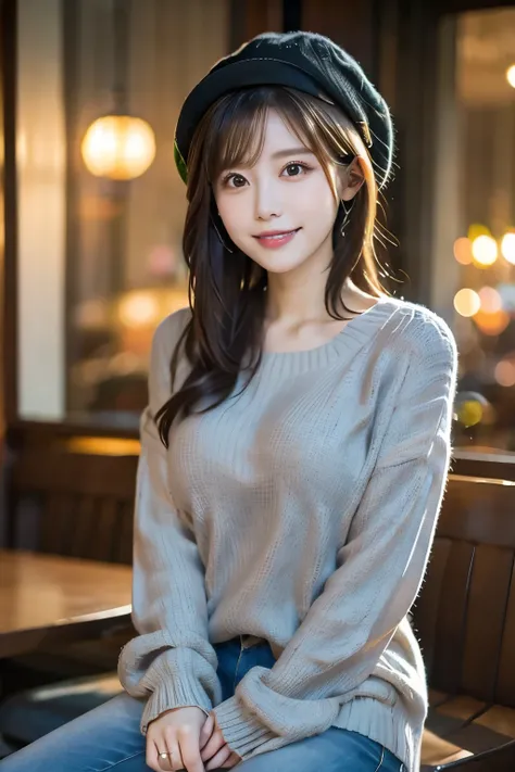 Woman wearing a hat sitting on a restaurant stool, Photo by Yasushi Sugiyama, Popular on Pexels, Renaissance,  Casual Clothes  style,  Grey Sweater,  harassed asian woman wearing a casual sweater , Relaxed Style, simple Style,  Casual Clothes ,  Casual Clo...