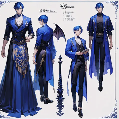 (Masterpiece, best quality), detailed, 1 man, ((character concept art)), ((character design sheet, same character, front, side, back)), full body, body complete, 1 Male demon, 1 Man demon, Detailed face, character design sheet，full bodyesbian, Highly detai...