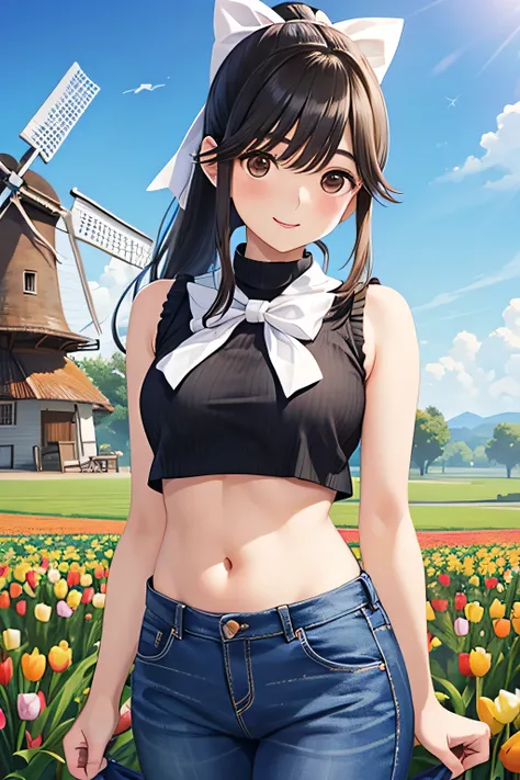 Takane Manaka、  Long Shiny Brown Hair 、 Pink ,  Middle School Student with Beautiful Brown Eyes 、smile、Sparkling Eyes, (fine grain)、 Very detailed eyes、  in a skirt {x} very detailed face,  Very detailed eyes, masterpiece,   best quality,  there is nothing...