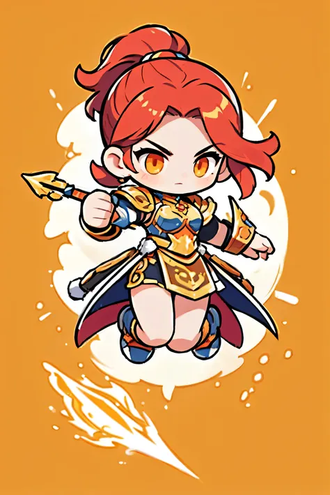 cute female warrior style  ,   european rpg warriors   , golden iron armor ,  natural background.   red hair,  tied hair , golde...