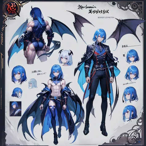 (Masterpiece, best quality), detailed, 1 man, ((character concept art)), ((character design sheet, same character, front, side, back)), full body, body complete, 1 Male demon, 1 Man demon, Detailed face, character design sheet，full bodyesbian, Highly detai...