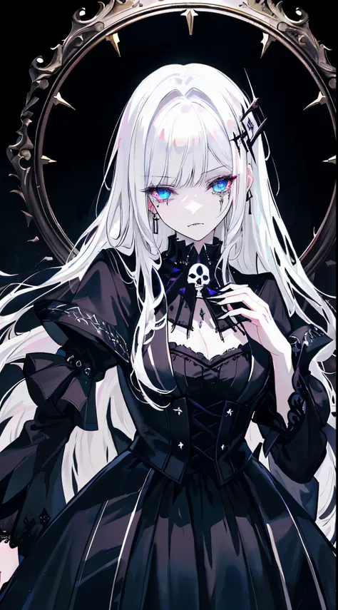 （tmasterpiece，best qualtiy）， solo，a white-haired woman holds a candle，anime skull portrait woman,beautiful necromancer girl，beau...