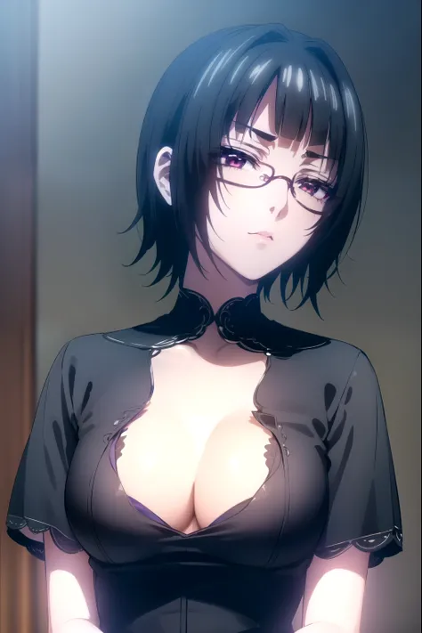 sounasitri, souna sitri,  short hair ,  black hair ,  hair ornament, glasses, hairclip, blows, blunt blows, ( purple eyes:1.1),
( masterpiece:1.2),  The best quality ,  High resolution, 8K Wallpaper, ( illustration:0.8), ( detailed and beautiful eyes :1.6)...