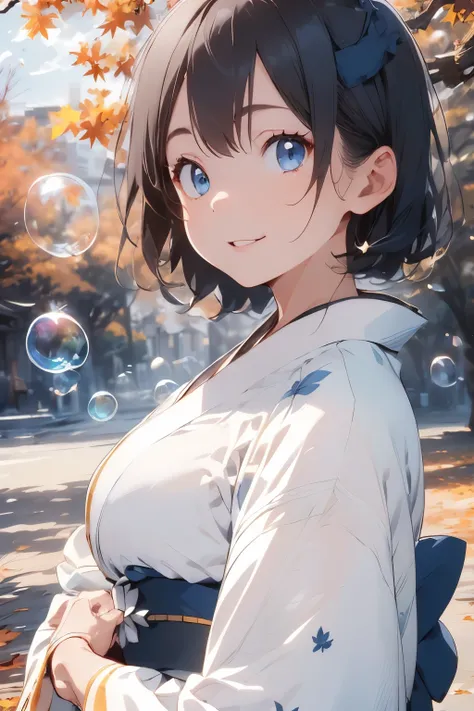 ((Top Quality)), ((Excellent)), (Details), ((Tennyo)), ((White Kimono)), Black Hair, (Young Face), ((Straight Hair)), Medium Bust, ((Close Up)), ((Topless)), ((Blue Eyes)), ((Autumn)), Natural Light, Outdoors, Direct Sunlight,, Clear Sky, ((Fantastic Lots ...