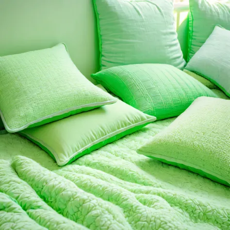 soft light green green green pillows lots of blankets background