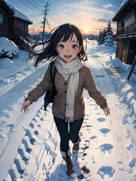 masterpiece, best quality,High image quality,( super flat, Flat Shading ), Fisheye Lens , with a beautiful petite trained young mother、Very cute trained girl:1.25, warm scarf, (naked),Long Hair, boots, smile, smile, White Breath,steam,fun, play, winter, ...