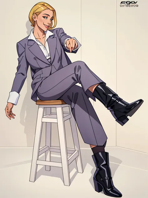 arafed woman sitting on a stool with her legs crossed, androgyny, an epic non - binary model, wearing fashion suit, girl in suit, girl in a suit, androgynous, androgynous person, as fashion editorial 90s, madonna genderbend elegant, editorial model, grey s...