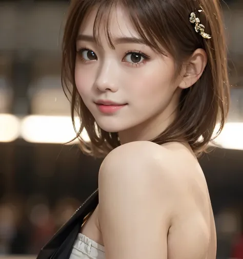    best quality 、masterpiece、    Ultra High Definition 、Clear Photo、   natural light、(    very cute   、     beautiful girl 、  Cute Yuki Yoda  、  World Cutest    、   small face  、baby face)、、 slender、   very short hair:1.6、   Brown hair on the abdomen  、smi...