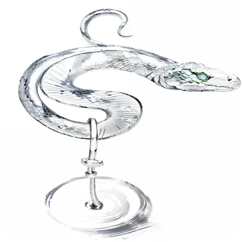 Draw a snake on a steel ball on a white background , Jewelry Design, One earring, Coloring， snake is silver ， metallic finish ， round is glass luster jade texture