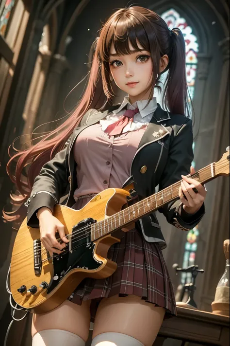 High school girl blazer、uniform、 Red Check Knee Length Skirt、 long skirt、JK Style、 jacket、smile、 knee-high socks 、 thigh high socks 、 pantyhose、Superb Beauty 、Super cute、ennui、 Rare Beauty 、 twin tail hair、 Dark Dark Eye Shadow 、 sad、Skin radiance、 Long Ha...