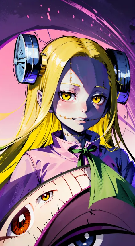 madaraki_, a girl  ,Bracket,Awkward,Mad Hatter ,surgeon  ,wrinkle,Worried,((go ahead)),  hair length , Yellow hair,seam ,  scars on the body  ,  creepy look , scary eyes  ,  an intimidating expression  ,  strange smile  , Eye bags, ((((Fatigue))))