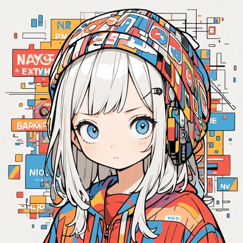 Ultra-realistic Hayao Miyazaki style, Simple line acronym abstract art, stylish design, (((Background is discarded))), Street Style, The most beautiful girl ever