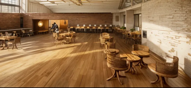 cafeteria , with wooden furniture, in african culture