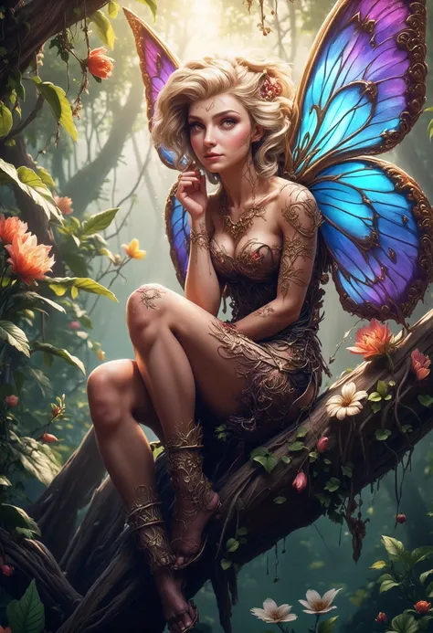 a picture of a jungle fairy, an extraordinary beautiful, elegant beauty, divine beautiful fairy, ((anatomically correct: 1.5)) s...