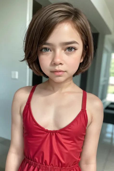 gadis kecil berambut shorthaircut bogel, half body portrait. highly detailed quality, naked flat breasts. thick nipples thick, m...