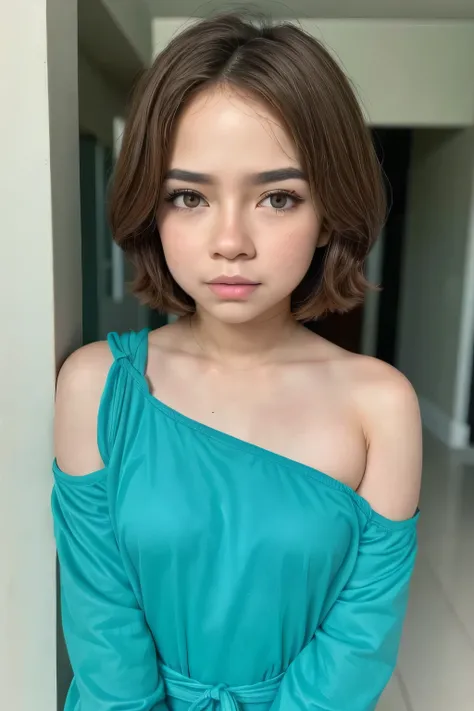 gadis kecil berambut shorthaircut bogel, half body portrait. highly detailed quality, naked flat breasts. thick nipples thick, k...