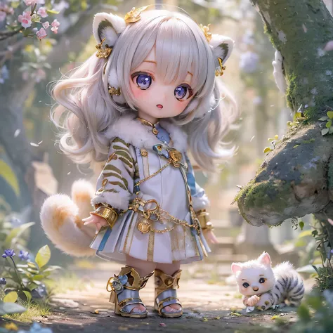 (     best quality ,4K,8k,       kampala  ,masterpiece:1.2),       Very detailed ,Realistic,White Tiger      girl Chibi,     Beautiful attention to detail    ,     I have long eyelashes,  Detailed Lips at Home ,     girl in cute and colorful clothes,Bright...