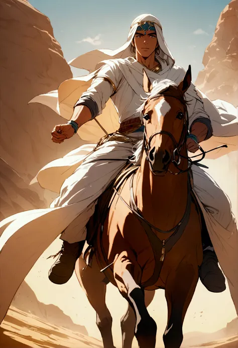 a handsome man from Arabia riding a horse 