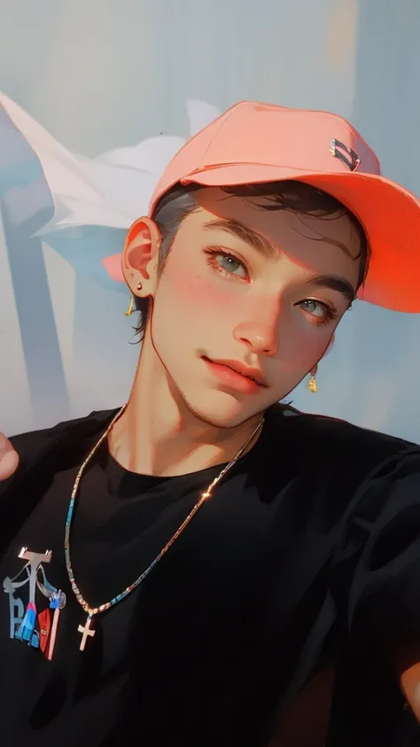 there is a man wearing a hat and a black shirt, thawan duchanee, ruan cute vtuber, smileing nright, profile pic, john jude palencar, twink, tommy 1 , taken in the early 2020s, 1 7 - year - old boy thin face, inspired by Randy VargasHD, (Best Detail), (Best...