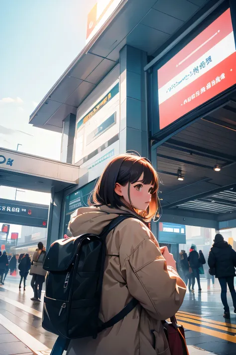 Write in the atmosphere of meeting up in front of the station