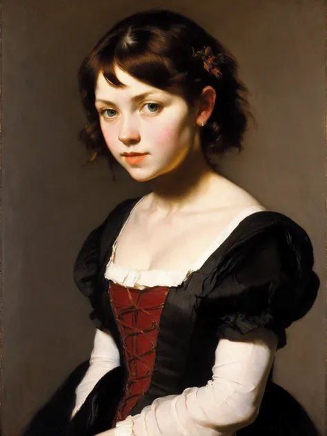 [front shoulder portrait] [bipolar colorful deeptich, nature] 1teen dreamy Florentine with big eyes and short red hair,late 15th century ((Anders-Zorn style)), (( oil painting )), A very colorful  ,  highest detail, ((masterpiece)),
 ((Single shot)), impre...