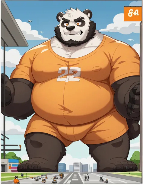  doodle looks threatening , Panda bear  face, Fuzzy (Panda bear ), pummelig, ( black eyebrows: 1.1), (perfect eyes),  slate scar on the eye , Alone, (artist: takemoto arashi), (prisoners, criminally, Inmate, ）,  standing, paws, ( Black beard : 1.3),  black...