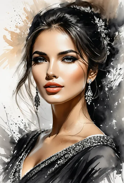  artwork,  best quality,  just a very beautiful Bulgarian woman in fashionable designer clothes,  ink style painting ,  Sofia is a Bulgarian landmark , perfect poses, 
muted colors, soft strokes, low angle,  Ink painting in the style of such artists , as R...