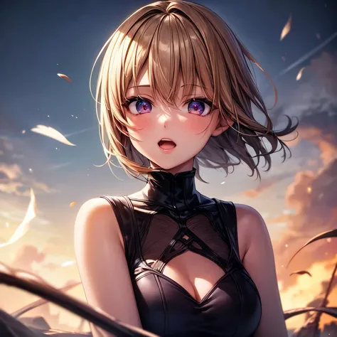 1 girl,  high definition , , solo, bang, language,  Short hair, open mouth,  close-up , 8K rendering, anime, Anime style, apocalypse, con