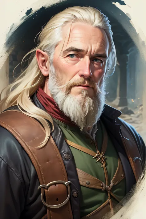 ((best quality)), ((masterpiece)), (detailed), 1male homem ranger JRR Tolkien ,long beard ,medieval , messy hair  , 40-year-old man, old man,Medieval wise , 