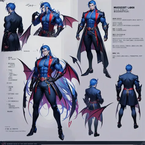 (Masterpiece, best quality), detailed, 1 man, ((character concept art)), ((character design sheet, same character, front, side, back)), full body, body complete, 1 Male demon, 1 Man demon, Detailed face, character design sheet，full bodyesbian, Highly detai...