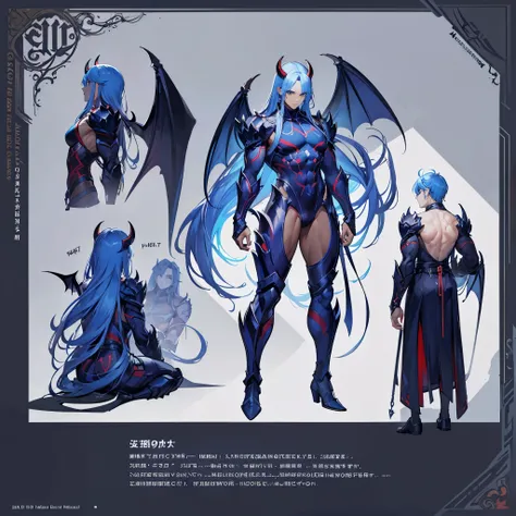 (Masterpiece, best quality), detailed, 1 man, ((character concept art)), ((character design sheet, same character, front, side, back)), full body, body complete, 1 Male demon, 1 Man demon, Detailed face, character design sheet，full bodyesbian, Highly detai...