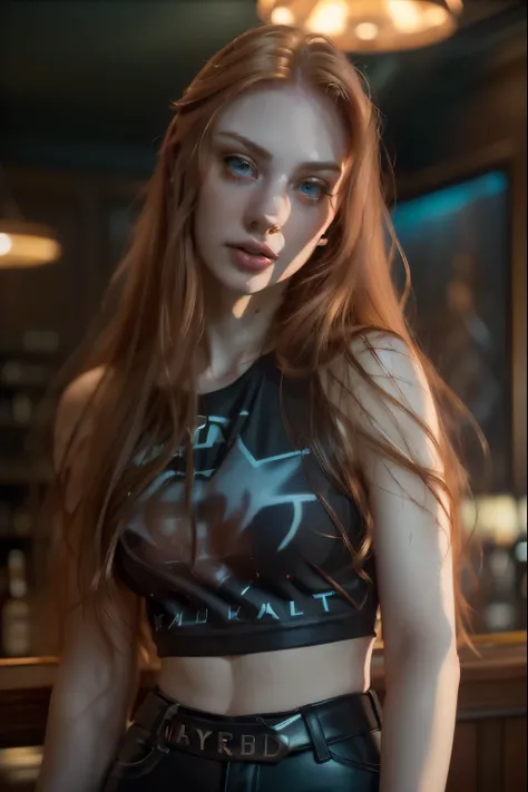 (((ultra realistic))) woman posing in a bar, young beautiful Girl in a bar, light redhead girl, super white pale skin,female country, model girl, Photo, masterpiece, top quality, (pale skin), (Ultra detailed face and eyes:1.2), Bright eyes, bar scene in ...