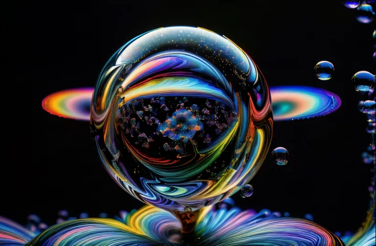An image of light emerging from colors in a psychedelic dream, shimmering glass morphing out of colors, trippy vibrant colors, perfectly formed beautiful reflective bubbles, attention to detail on the bubbles and spheres, beautiful psychedelic digital art,...
