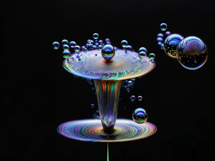 An image of light emerging from colors in a psychedelic dream, shimmering glass morphing out of colors, trippy vibrant colors, perfectly formed beautiful reflective bubbles, attention to detail on the bubbles and spheres, beautiful psychedelic digital art,...