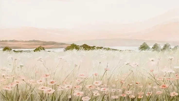 绘画一个背景是山的Flower Field,  Quiet field environment , Pink landscape , pale pink grass, 一个美观的鲜Flower Field,  landscape artwork , Flower Field background, Aesthetic scenery wallpaper , 平静的景观, Nature Painting, Empty landscape, Flower Field, 粉红色的Flower Field, Bac...