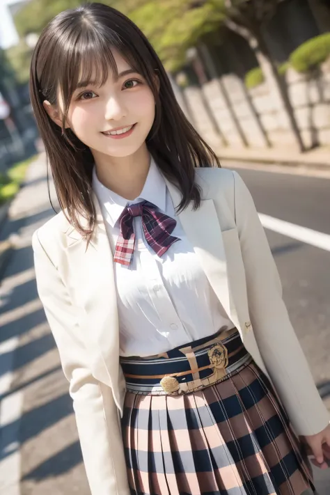 Masterpiece, 8K,
(Beautiful girl:1.5), (Japanese idle:1.6),
Ride bicycle, smile, 
From below, 
Blazer, blouse, ribbon tie, plaid pleated skirt,

morning, sunshine,
