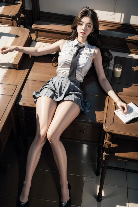 ((Girl lying on desk in classroom))、Top quality work、Actual Work、Ultra Premium Graphics、8K Hd CG Works、High Quality Graphics、High resolution CG work、10x pixels、extremely fine details:1. 1、Advanced technical details:1.1 Photorealistic、Natural Light:1.5、Ligh...